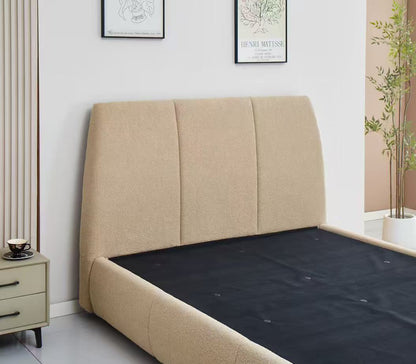 Beige upholstered bed with gas lift